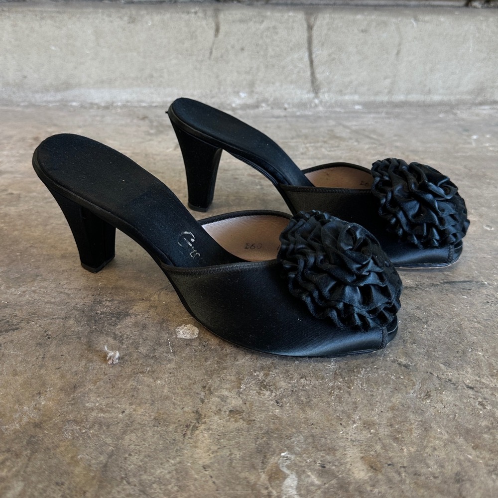 Vintage 50s Daniel green satin black boudoir slippers pinup